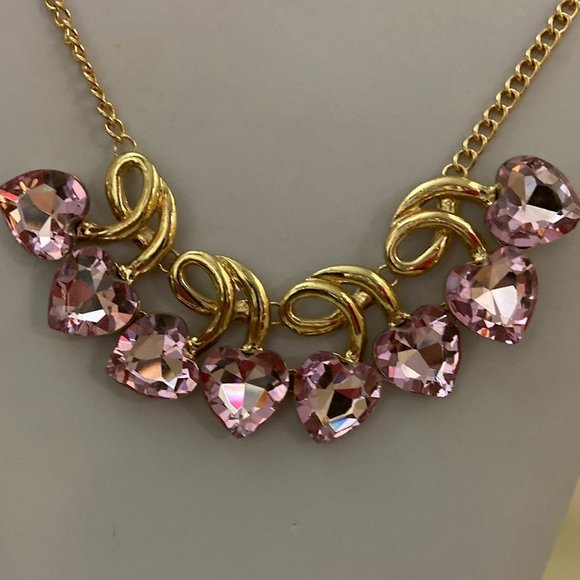 💖 Pink Crystal Hearts Necklace /N114 - Picture 1 of 4
